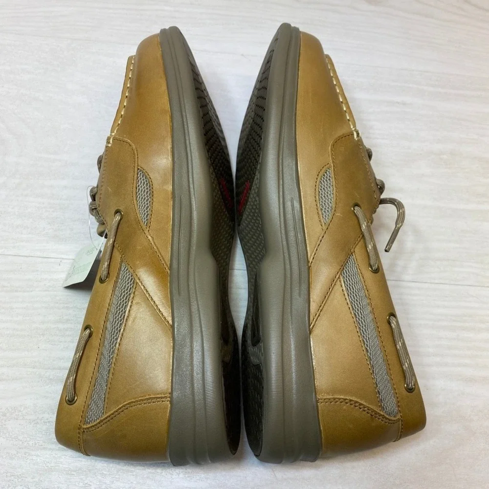 Apex Mens 13 Wide Boat Shoes A2200W Loafers Tan Leather Slip Resistant Nautical